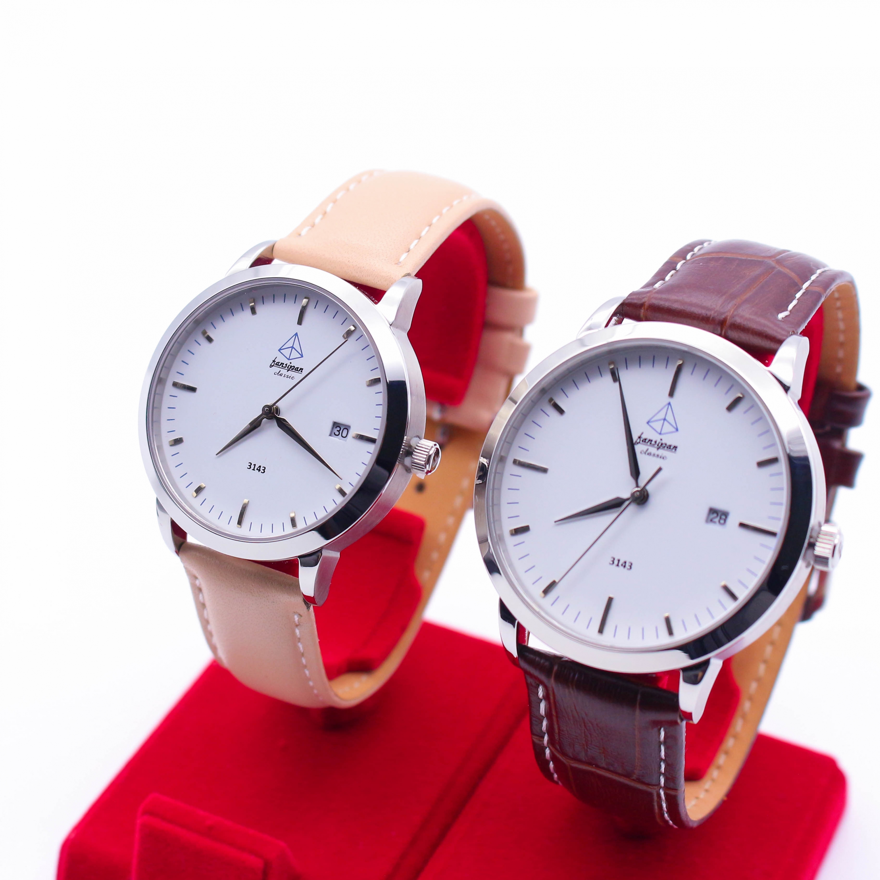 ĐỒNG HỒ ĐÔI FANSIPAN V18 SILVER WHITE DÂY DA