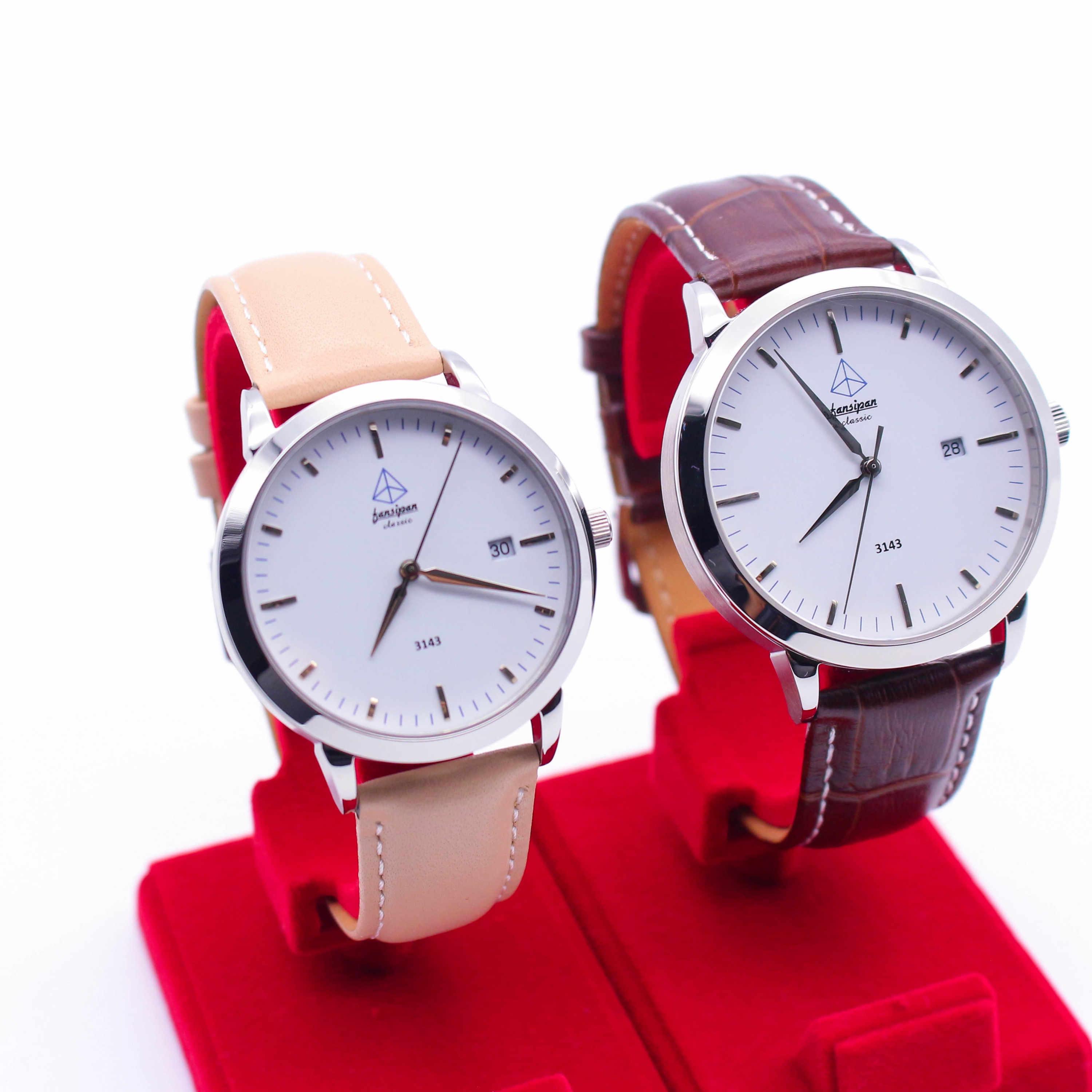 ĐỒNG HỒ ĐÔI FANSIPAN V18 SILVER WHITE DÂY DA