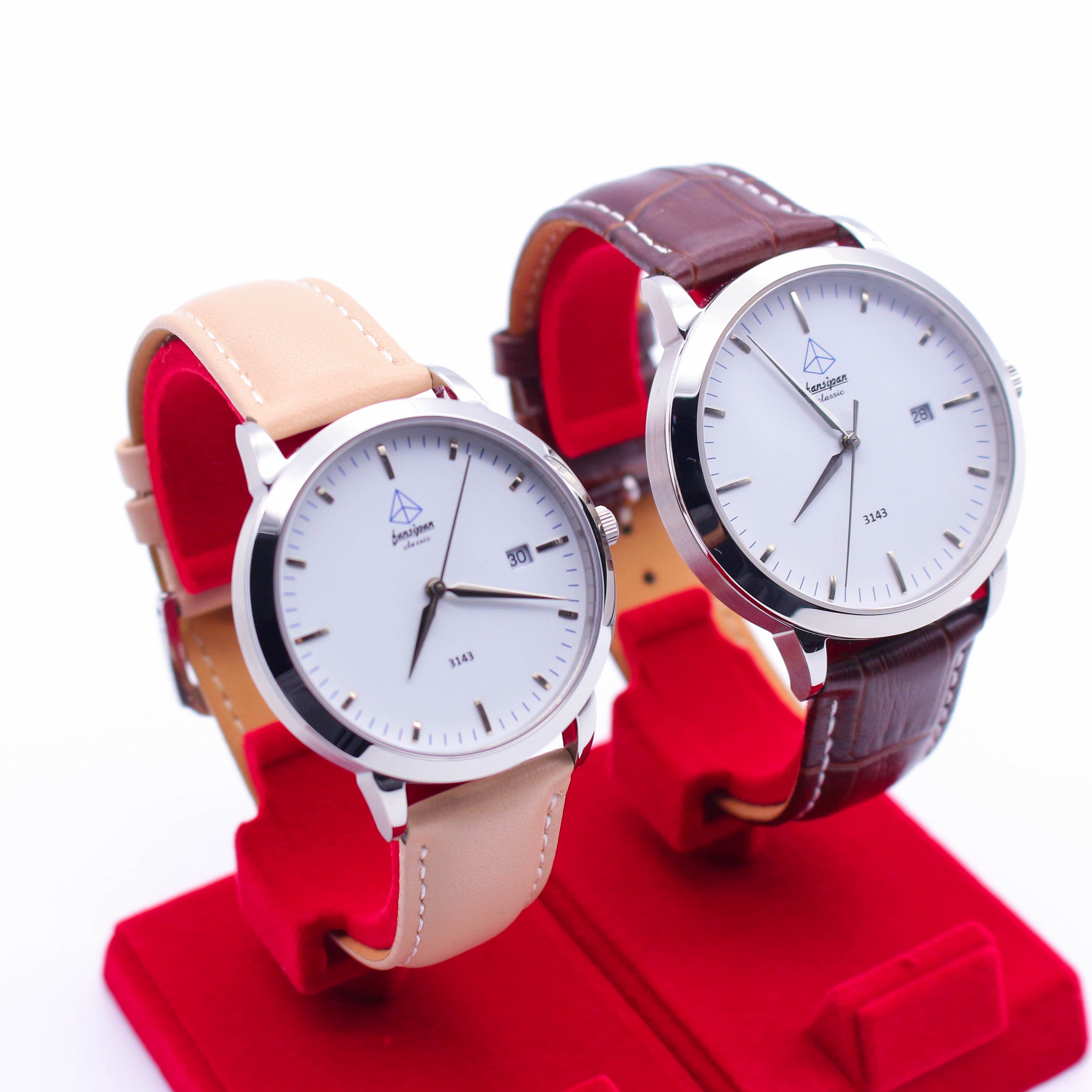 ĐỒNG HỒ ĐÔI FANSIPAN V18 SILVER WHITE DÂY DA