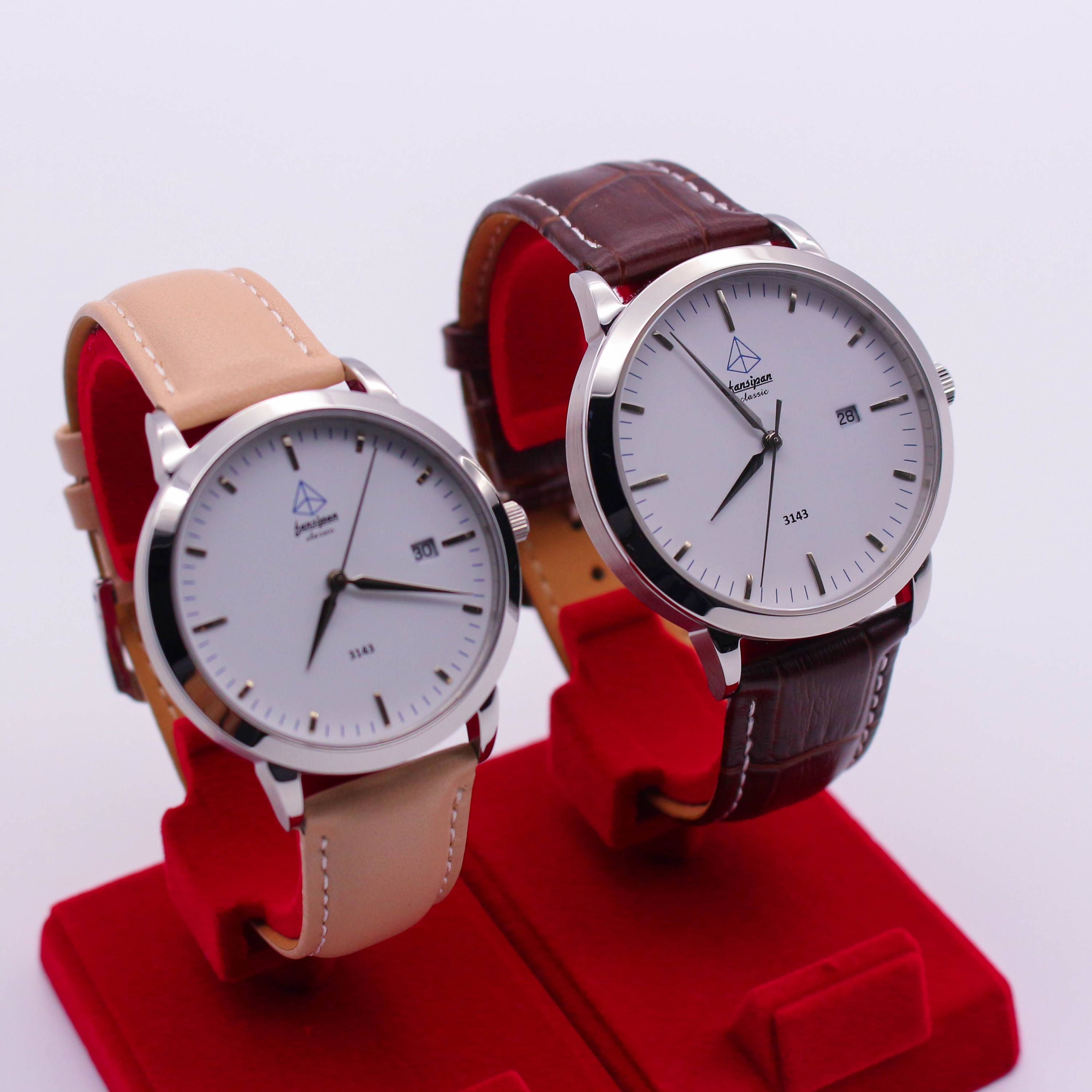 ĐỒNG HỒ ĐÔI FANSIPAN V18 SILVER WHITE DÂY DA